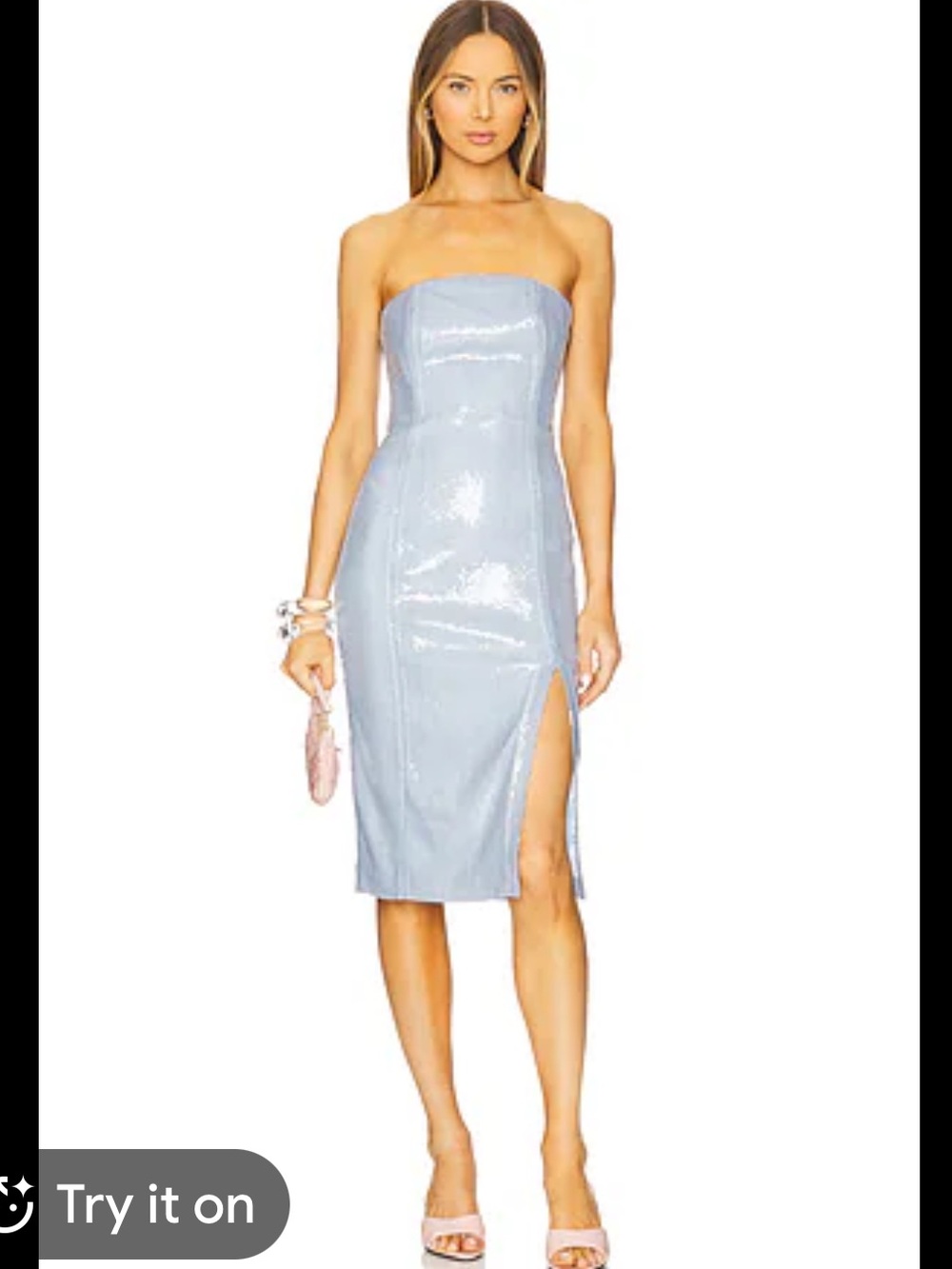 NWT Generation Love Starla Strapless Sequin Midi Dress in Opal Blue - 2 and 4